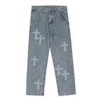 Men's Cross Patch Jeans – Baggy Fit Denim with Statement Patches