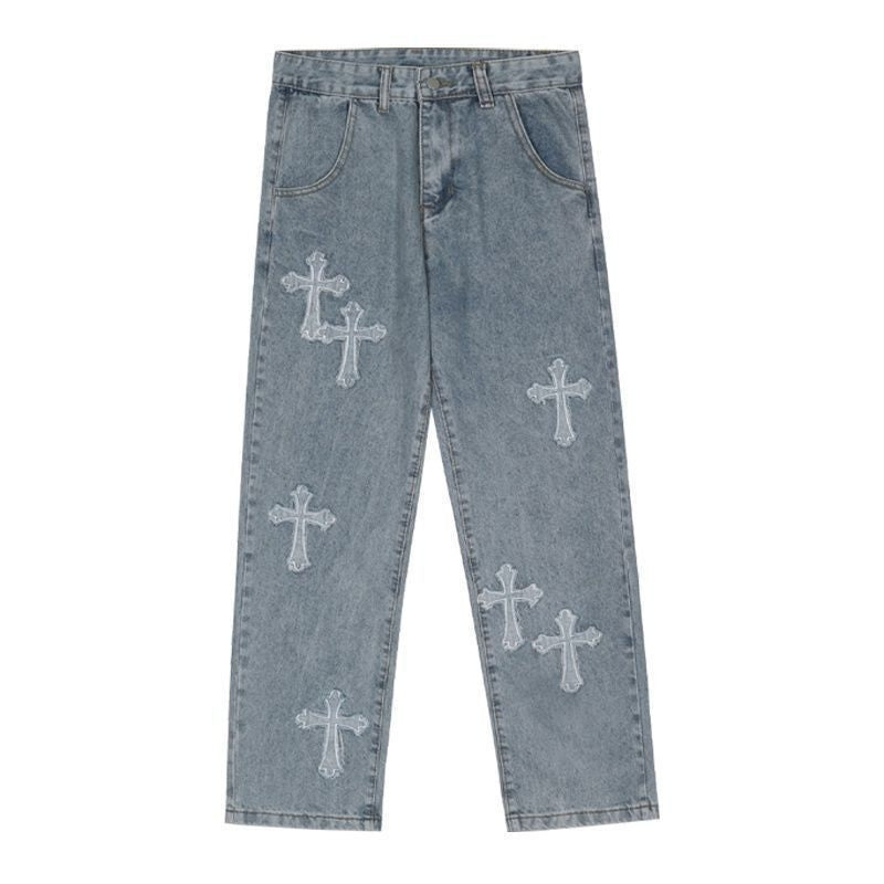 Men's Cross Patch Jeans – Baggy Fit Denim with Statement Patches
