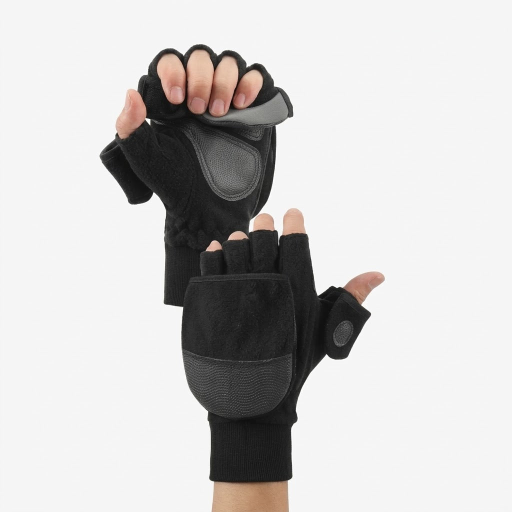 Men's Convertible Thermal Winter Gloves – Wind-Resistant Fingerless Mittens
