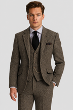 Men's Three-Piece Tweed-Style Suit with Pocket-Watch Chain