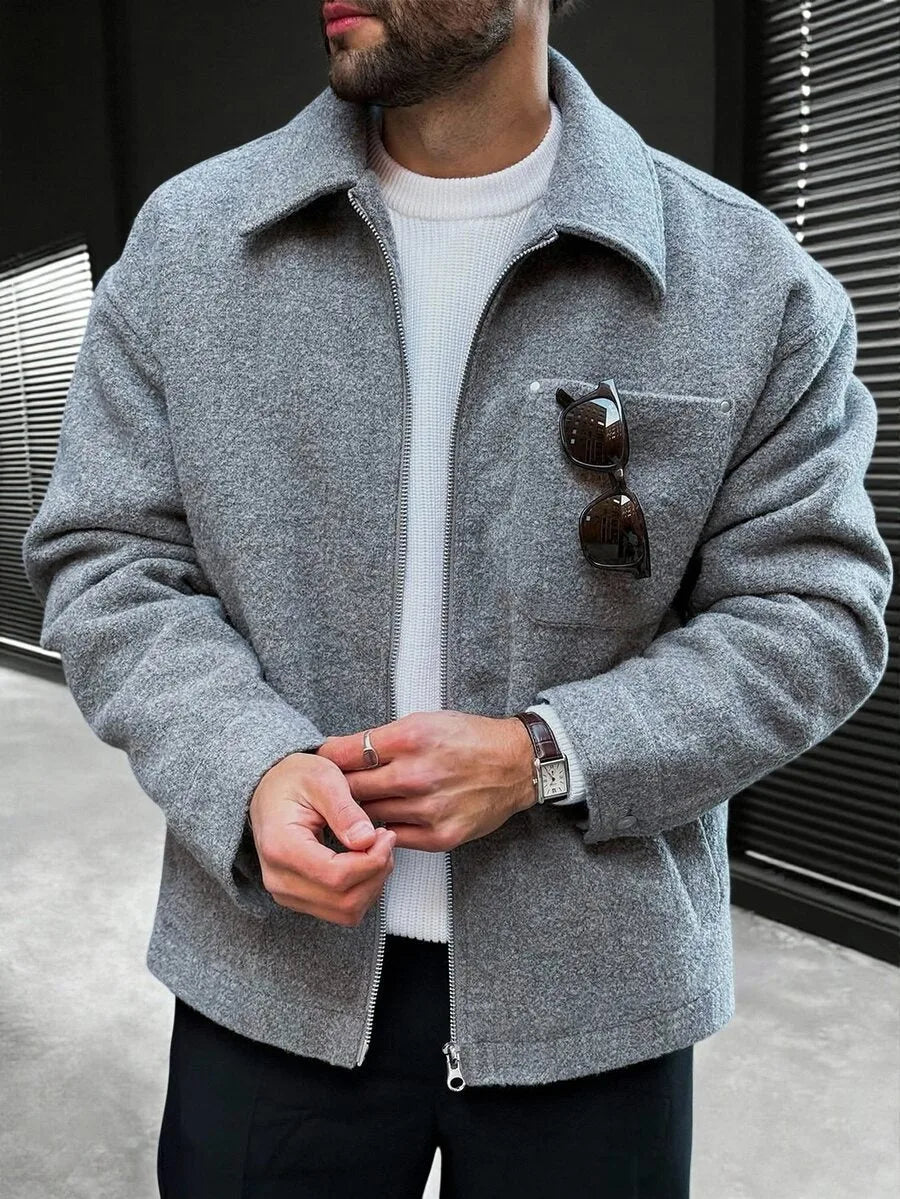 Men's Bomber Jacket with Collared Neckline