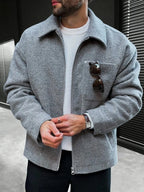 Men's Bomber Jacket with Collared Neckline