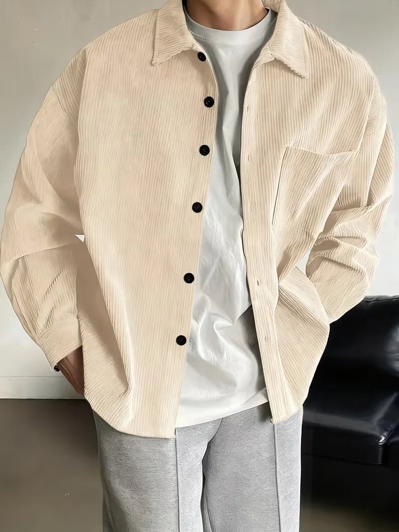 Men's Ribbed Long Sleeve Shirt with Chest Pocket