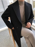 Men's Double-Breasted Overcoat with Notched Lapels