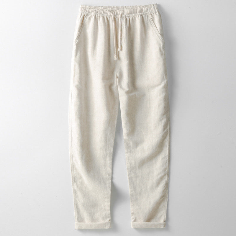 Men's Pure Linen Trousers with Lace-Up Front