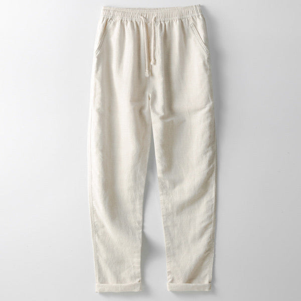 Men's Pure Linen Trousers with Lace-Up Front