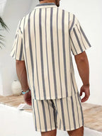 Men's Striped Short Sleeve Shirt and Shorts Set
