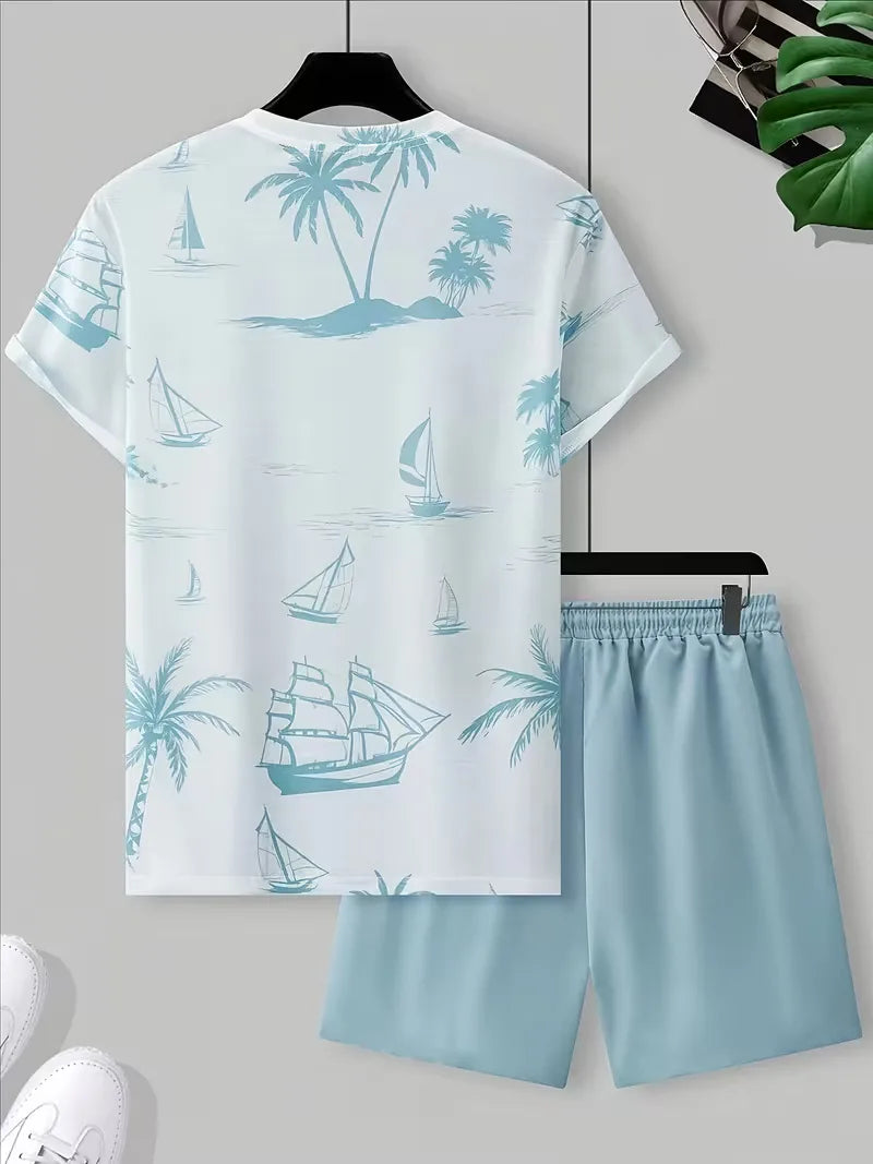 Men's Tropical Print T-Shirt and Shorts Set