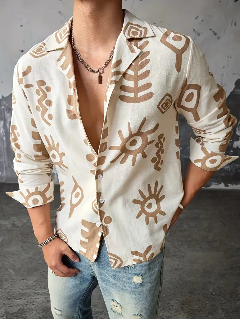 Men's Abstract Print Long Sleeve Shirt