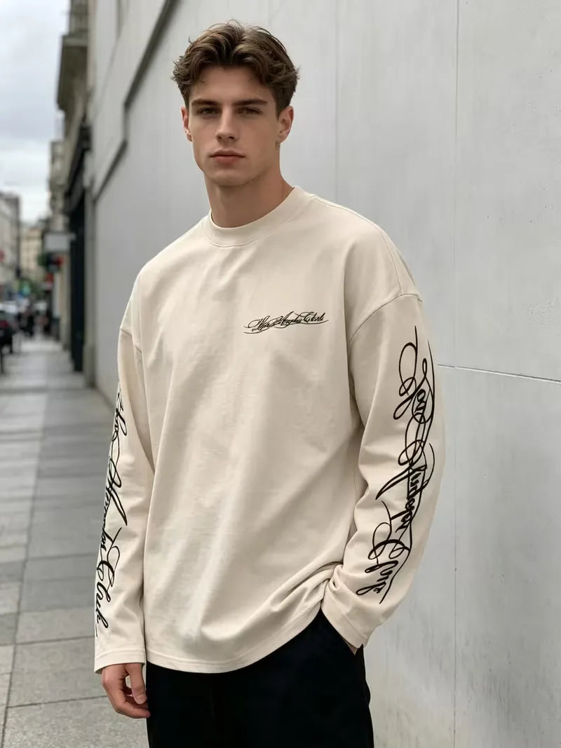 Men's Crew-Neck Longsleeve with Script Graphics – Six Colours