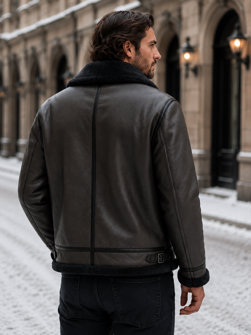 Men's Leather-Look Aviator Jacket – Faux Shearling Lining