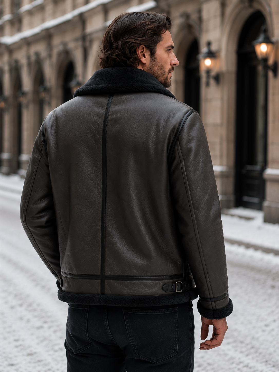 Men's Leather-Look Aviator Jacket – Faux Shearling Lining