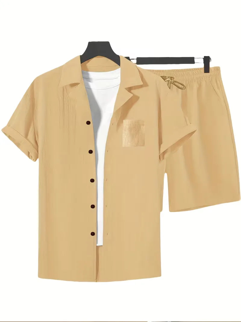 Men's Short Sleeve Shirt and Shorts Set in Apricot