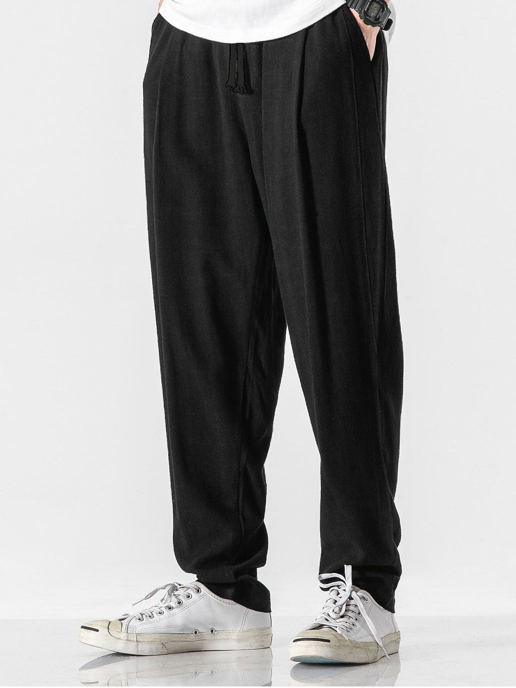 Men's Linen-Cotton Relaxed Trousers with Drawstring