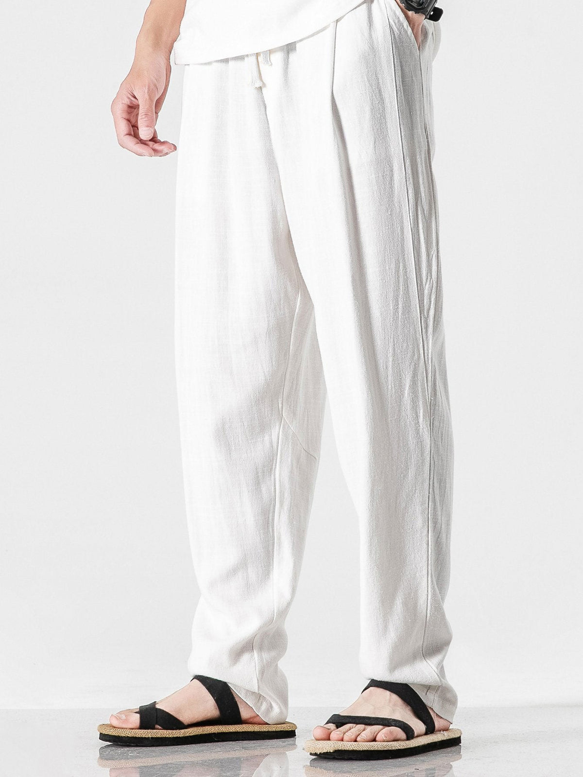 Men's Linen-Cotton Relaxed Trousers with Drawstring
