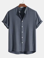 Men's linen-look Blend Summer Co-Ord – Stand Collar Shirt