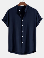 Men's linen-look Blend Summer Co-Ord – Stand Collar Shirt