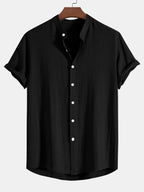 Men's linen-look Blend Summer Co-Ord – Stand Collar Shirt