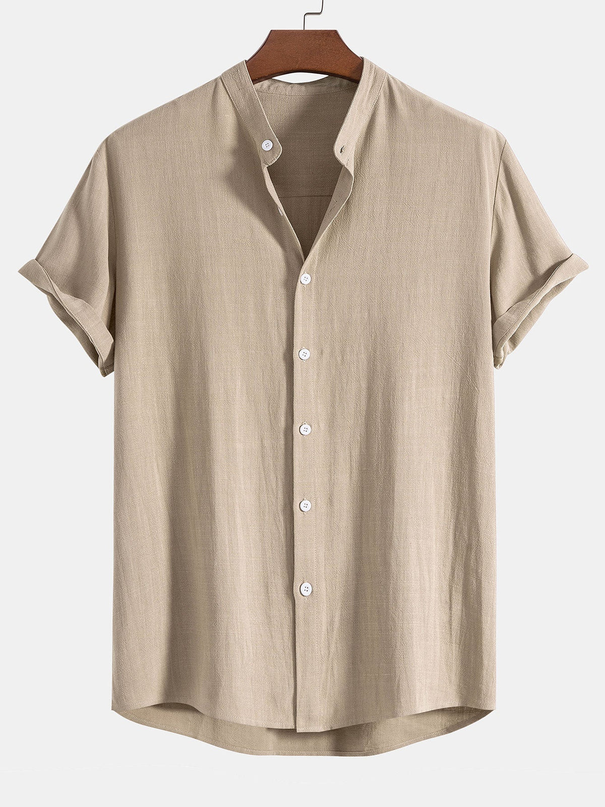 Men's linen-look Blend Summer Co-Ord – Stand Collar Shirt
