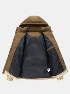 Men's Padded Puffer Jacket with Corduroy Panels and Stand Collar