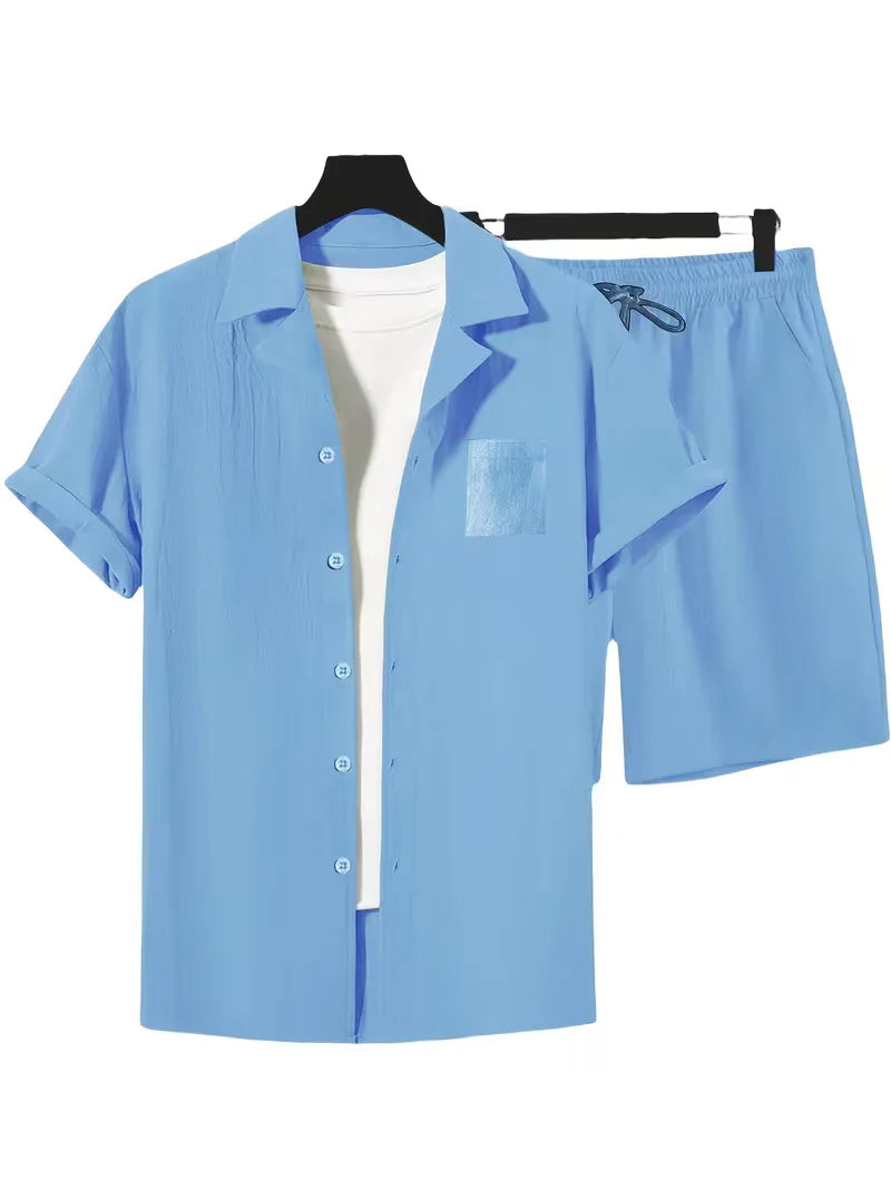 Men's Short Sleeve Shirt and Shorts Set in Apricot