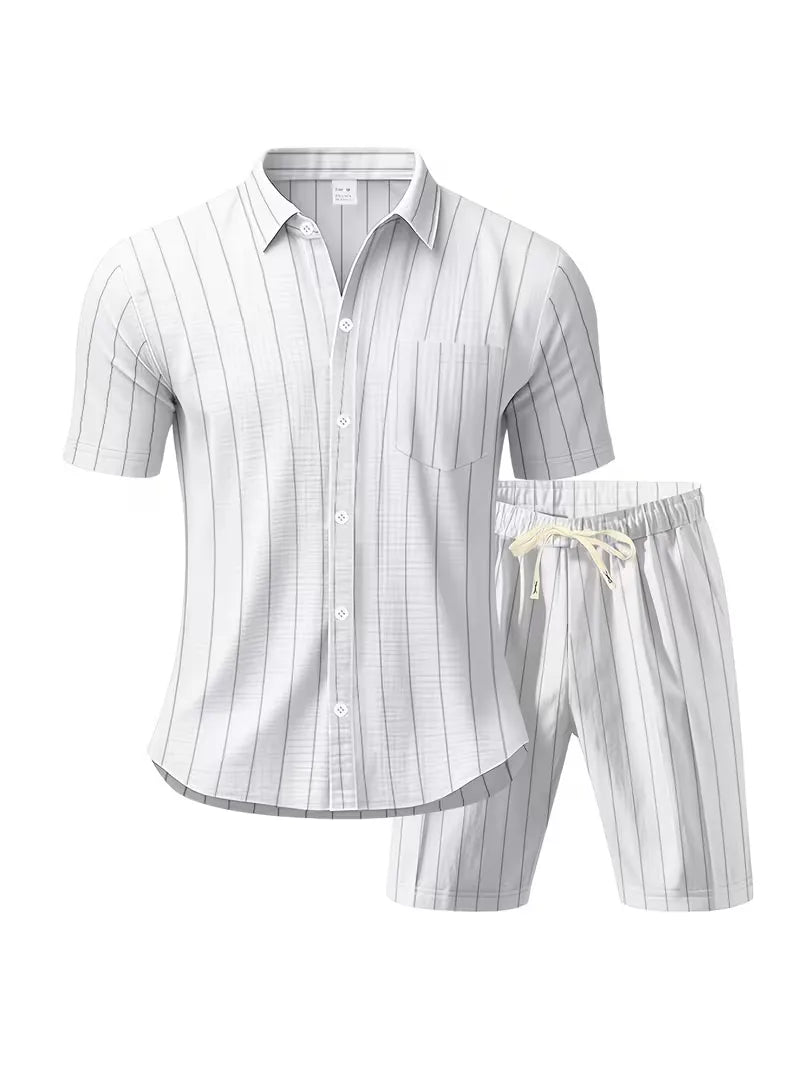 Men's Vertical Stripe Shirt and Shorts Set
