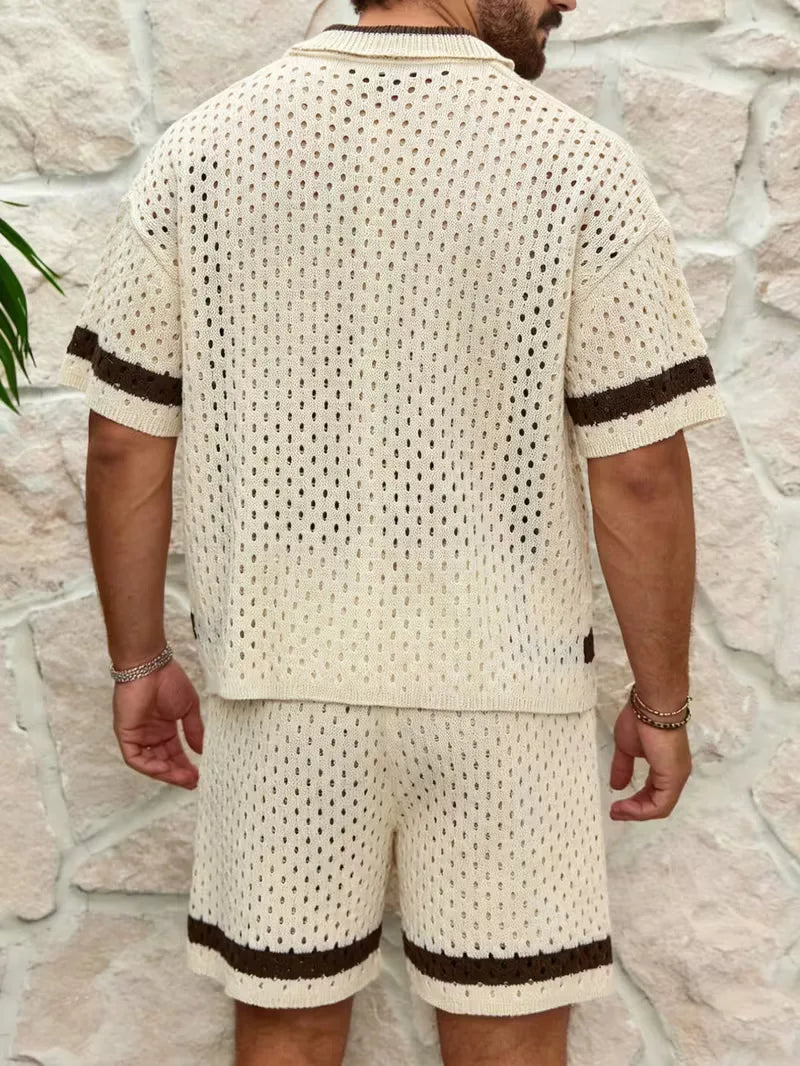 Men's Contrast Print Shirt and Shorts Set