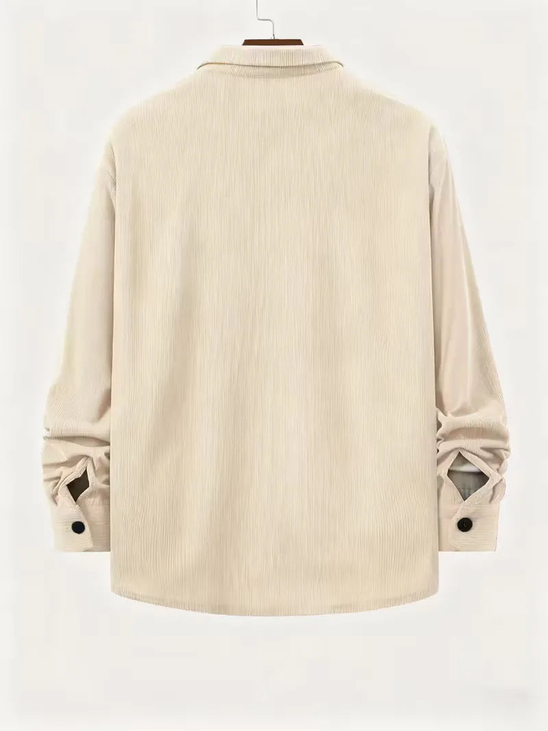 Men's Ribbed Long Sleeve Shirt with Chest Pocket