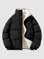 Men's Fleece-Lined Puffer Jacket – Insulated Stand-Collar Winter Layer