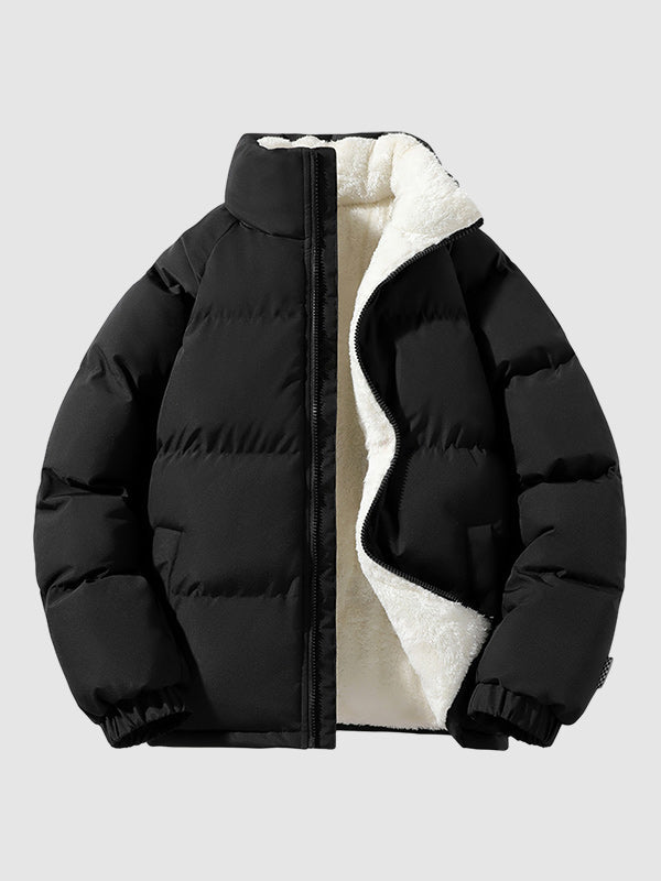 Men's Fleece-Lined Puffer Jacket – Insulated Stand-Collar Winter Layer