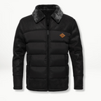 Men's Leather-Look Panel Puffer Jacket – Plush-Collar Insulated Winter