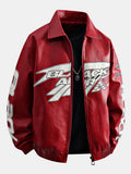 Men's Faux Leather Racing Jacket with Graphic Print