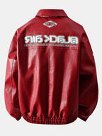 Men's Faux Leather Racing Jacket with Graphic Print