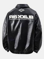 Men's Faux Leather Racing Jacket with Graphic Print