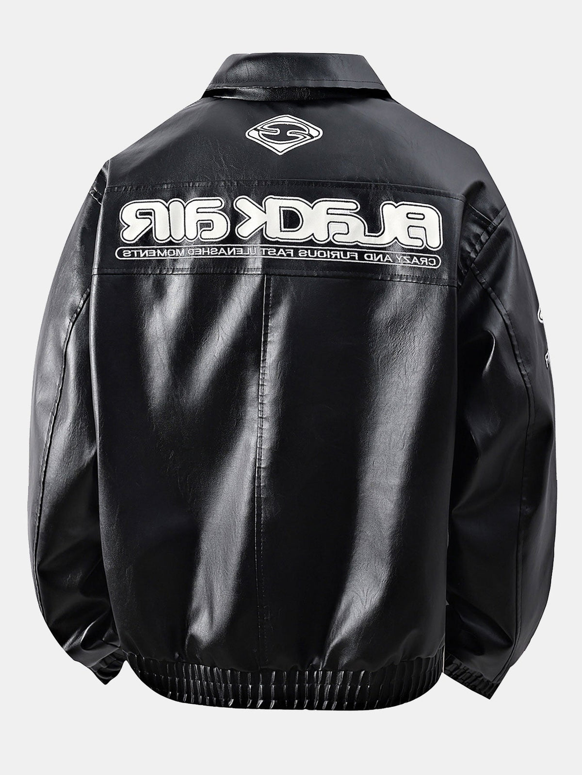 Men's Faux Leather Racing Jacket with Graphic Print