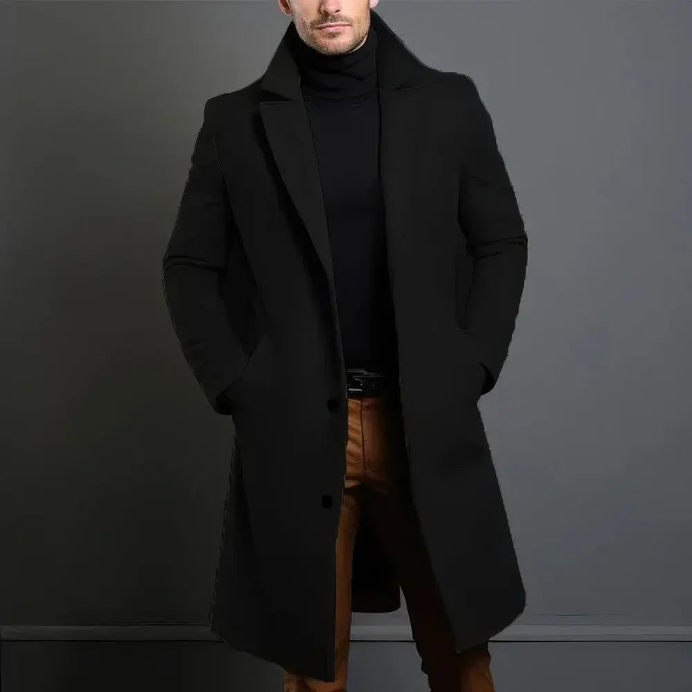 Men's Longline Tailored Overcoat – Refined Single-Breasted Layer