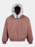 Men's Faux Fur Hooded Bomber Jacket – Vintage Boxy Fit Winter Outerwear