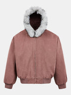 Men's Faux Fur Hooded Bomber Jacket – Vintage Boxy Fit Winter Outerwear