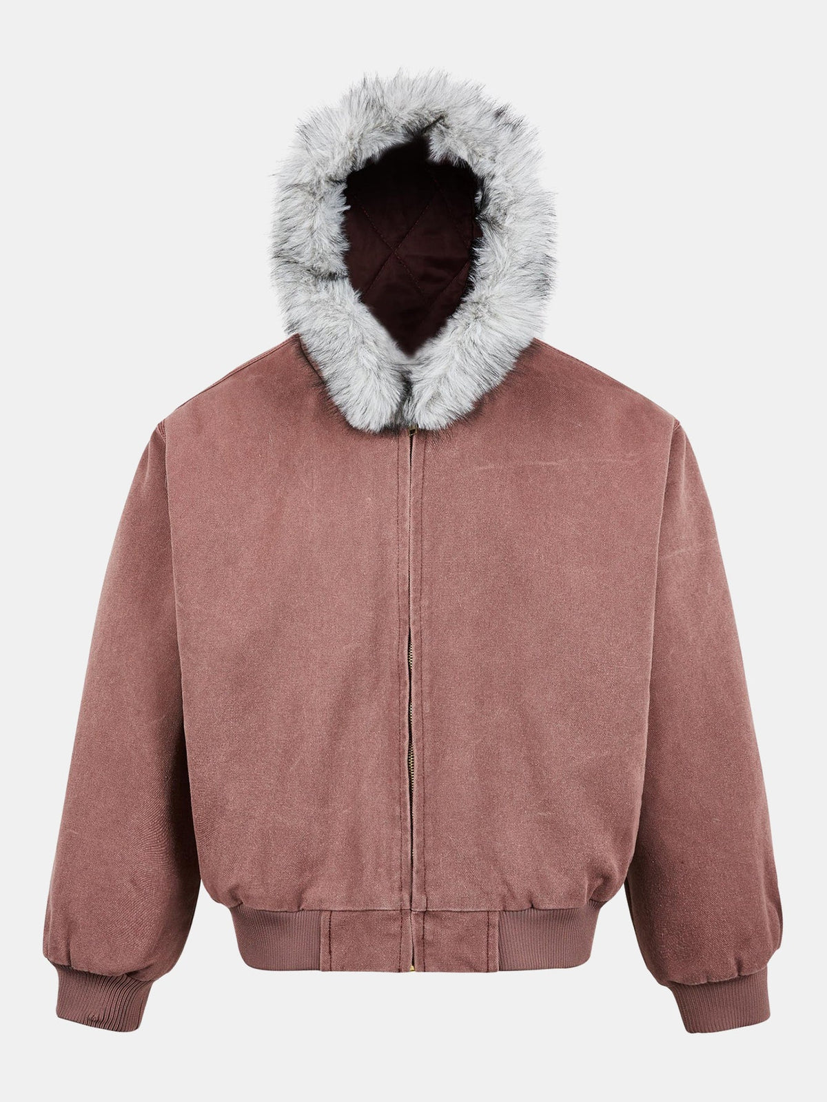 Men's Faux Fur Hooded Bomber Jacket – Vintage Boxy Fit Winter Outerwear