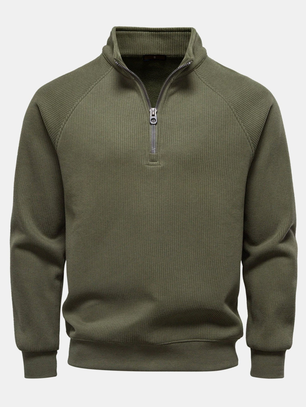 Men's Ribbed Quarter-Zip Sweatshirt – Cotton Blend Raglan Sleeve Pullover