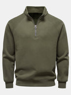 Men's Ribbed Quarter-Zip Sweatshirt – Cotton Blend Raglan Sleeve Pullover