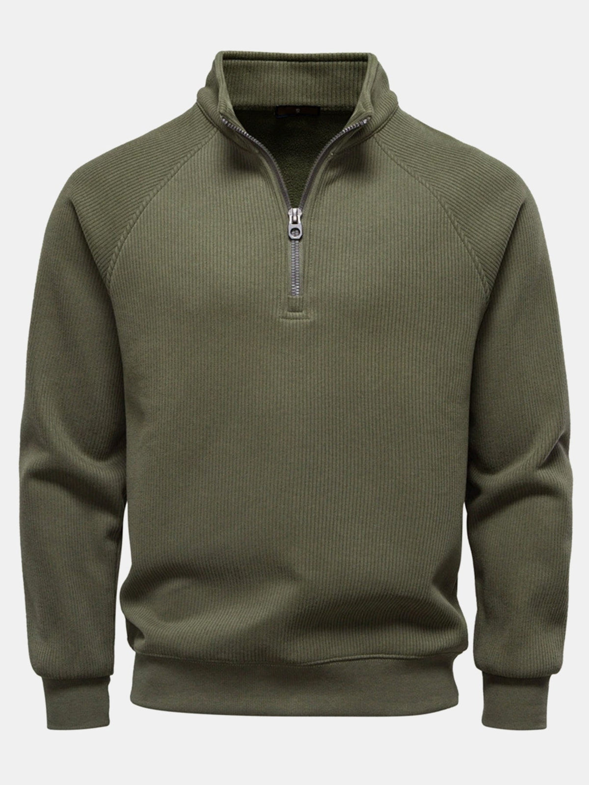 Men's Ribbed Quarter-Zip Sweatshirt – Cotton Blend Raglan Sleeve Pullover
