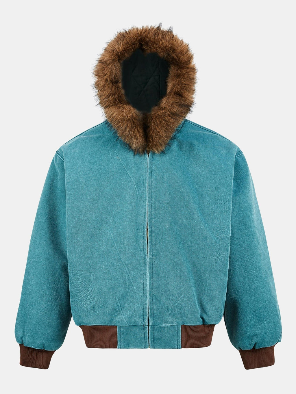 Men's Faux Fur Hooded Bomber Jacket – Vintage Boxy Fit Winter Outerwear