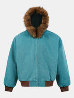 Men's Faux Fur Hooded Bomber Jacket – Vintage Boxy Fit Winter Outerwear