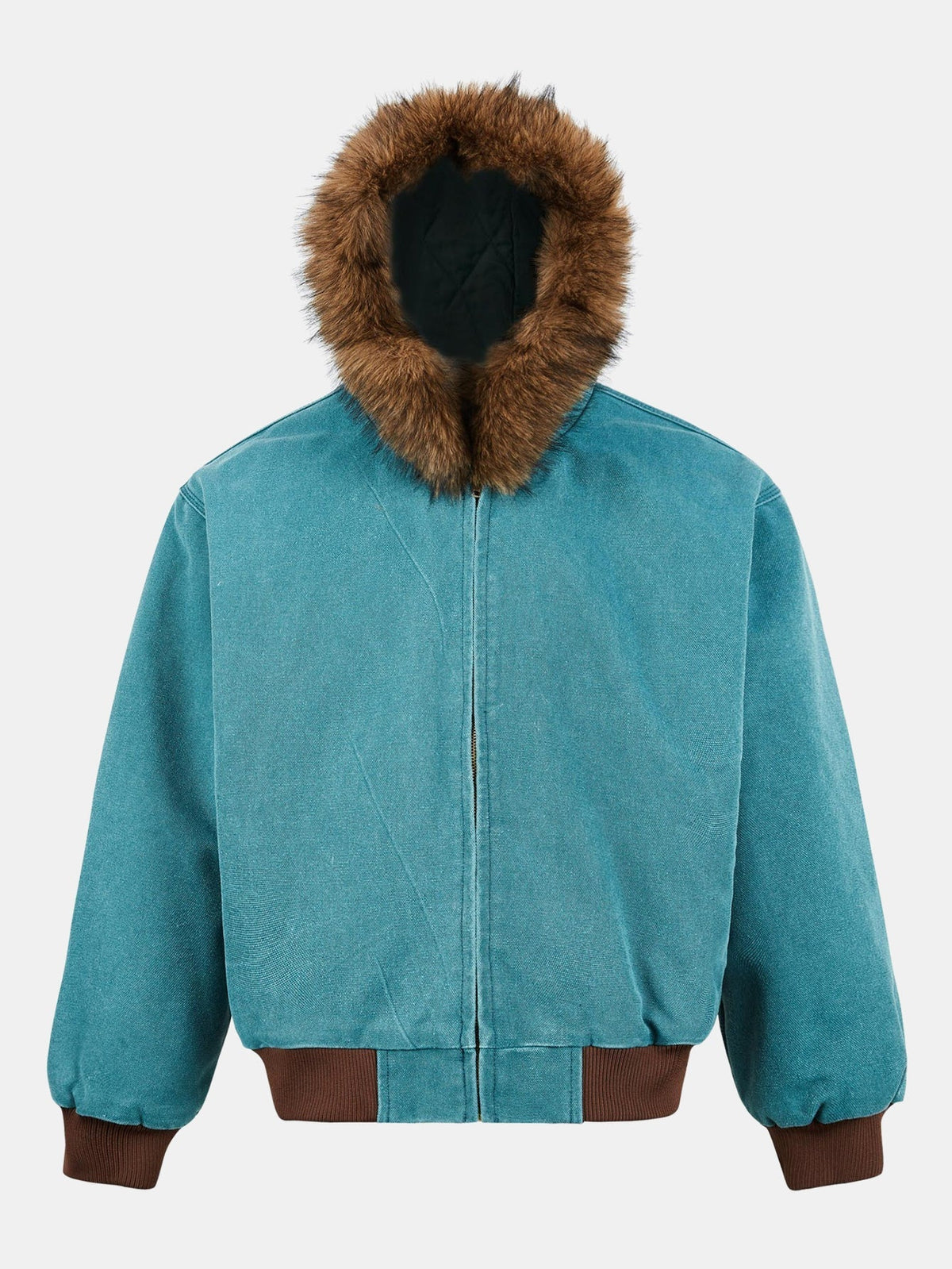 Men's Faux Fur Hooded Bomber Jacket – Vintage Boxy Fit Winter Outerwear