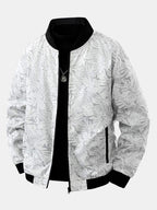 Men's Tropical Leaf Print Bomber Jacket – Relaxed Zip-Up Casual Outerwear