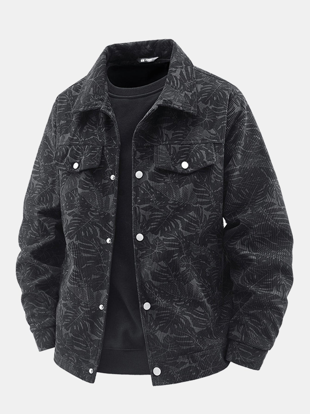 Men's Leaf Print Corduroy Jacket – Vintage Botanical Pattern Button-Up