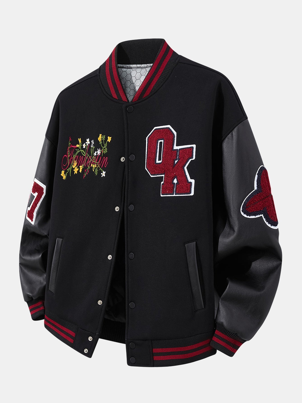 Men's Embroidered Varsity Bomber Jacket – Relaxed-Fit Baseball Layer