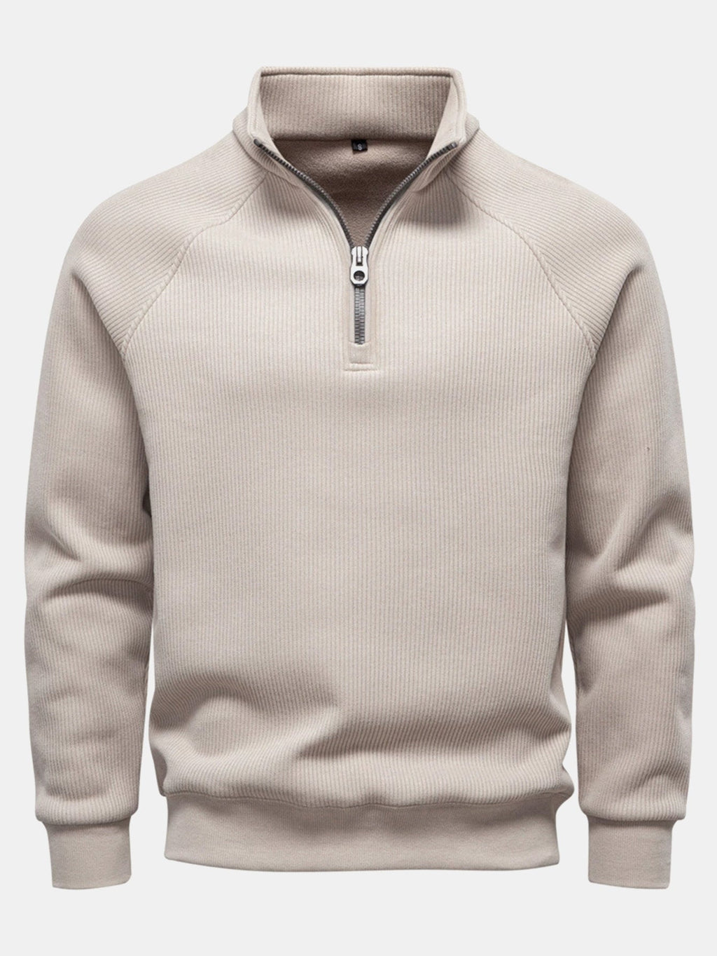 Men's Ribbed Quarter-Zip Sweatshirt – Cotton Blend Raglan Sleeve Pullover