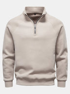 Men's Ribbed Quarter-Zip Sweatshirt – Cotton Blend Raglan Sleeve Pullover